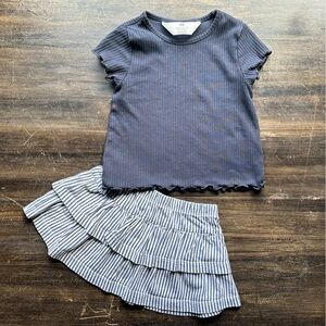 H&M navy blue & white striped tiered skirt & ribbed cap sleeves shirt set 2T EUC